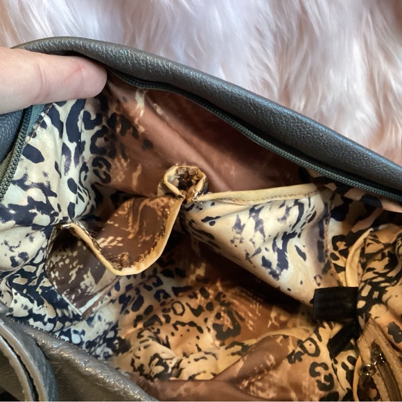 Sharif Gray Leather Hobo with Fringe and Studs - Picture 13 of 16